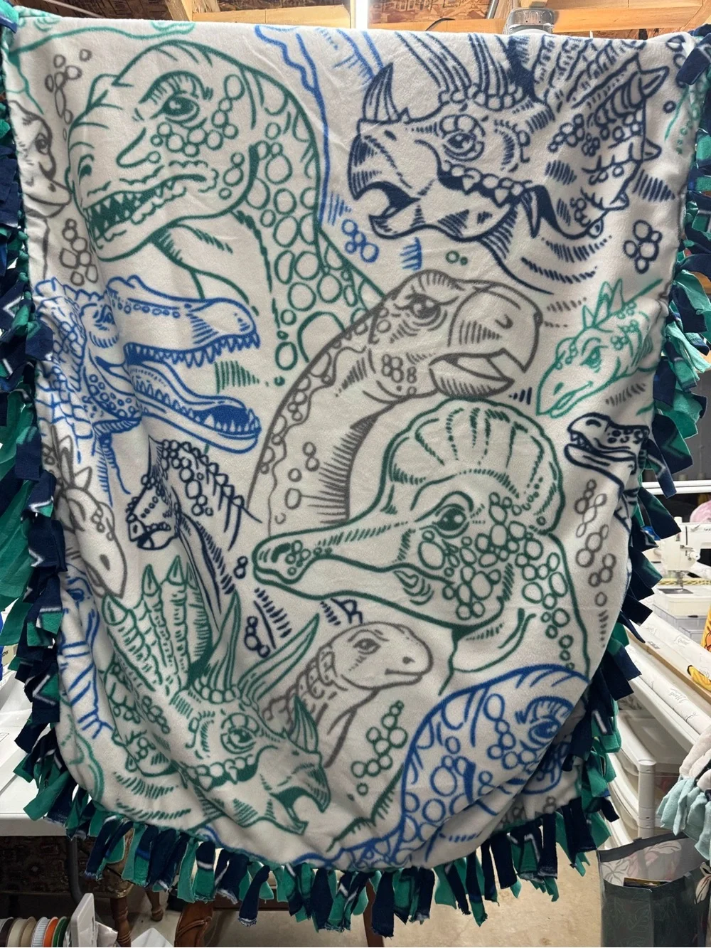 Dinosaur Fleece Throw Blanket - Green & Blue